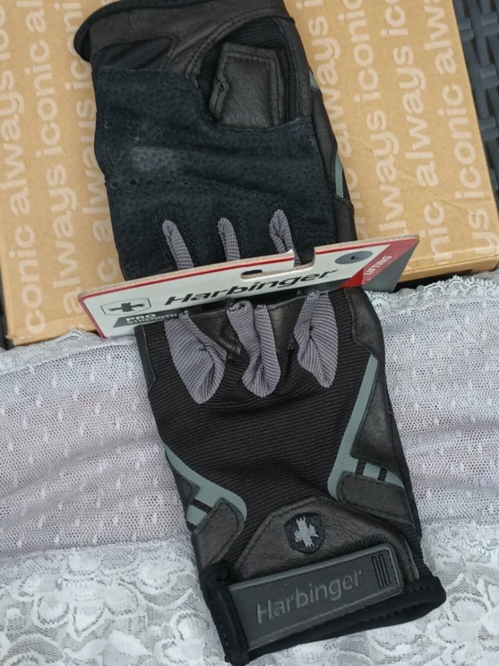 Harbinger Pro Strength Lifting Gloves (real leather palm), L, black/gray, New